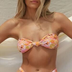 NEW Stone Fox Swim Lele Knotted Strapless Bandeau Bikini Swim Top Retro Pop L